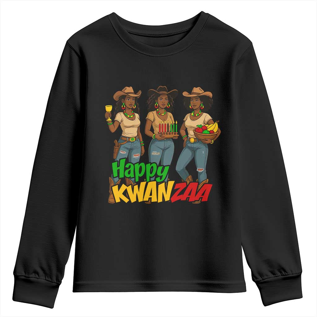 Happy Kwanzaa Cowgirl Youth Sweatshirt Festival Of Lights African Heritage Gift TS12 Black Print Your Wear
