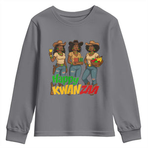 Happy Kwanzaa Cowgirl Youth Sweatshirt Festival Of Lights African Heritage Gift TS12 Charcoal Print Your Wear