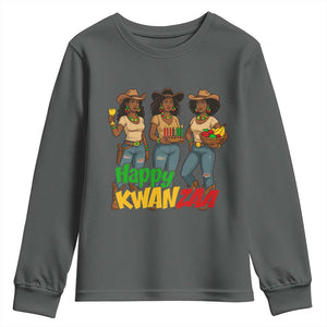 Happy Kwanzaa Cowgirl Youth Sweatshirt Festival Of Lights African Heritage Gift TS12 Dark Heather Print Your Wear