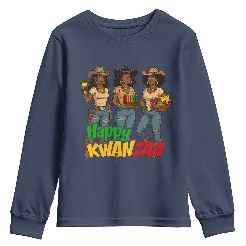 Happy Kwanzaa Cowgirl Youth Sweatshirt Festival Of Lights African Heritage Gift TS12 Navy Print Your Wear