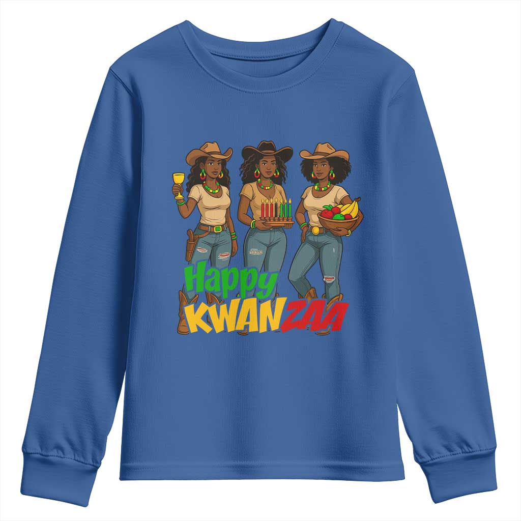 Happy Kwanzaa Cowgirl Youth Sweatshirt Festival Of Lights African Heritage Gift TS12 Royal Blue Print Your Wear