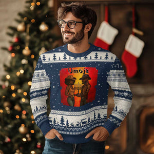 Kwanzaa Umoja Togetherness Ugly Christmas Sweater Cowboy Cowgirl African Heritage Gift TS12 Navy Beige Print Your Wear
