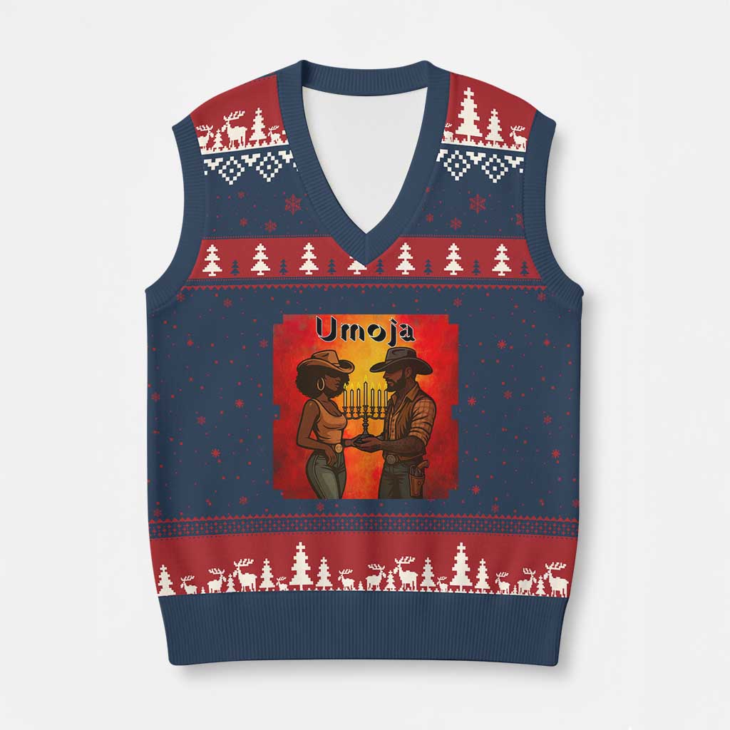 Kwanzaa Umoja Togetherness V-Neck Knit Sweater Vest Cowboy Cowgirl African Heritage Gift TS12 Navy Red Print Your Wear