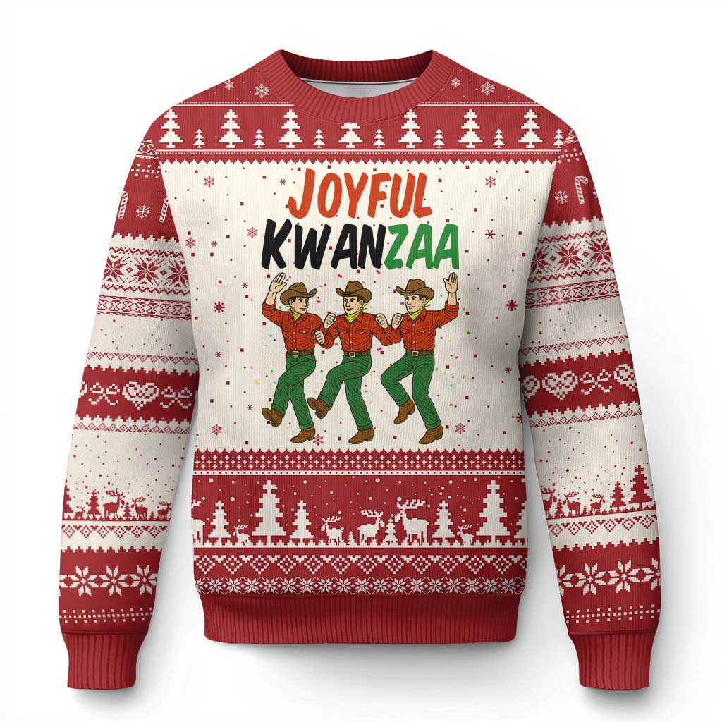 Joyful Kwanzaa Cowboy Ugly Christmas Sweater Festival Of Lights African Heritage Gift TS12 Beige Red Print Your Wear