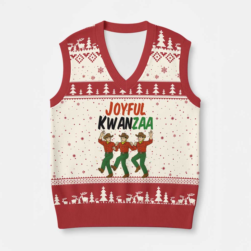 Joyful Kwanzaa Cowboy V-Neck Knit Sweater Vest Festival Of Lights African Heritage Gift TS12 Beige Red Print Your Wear