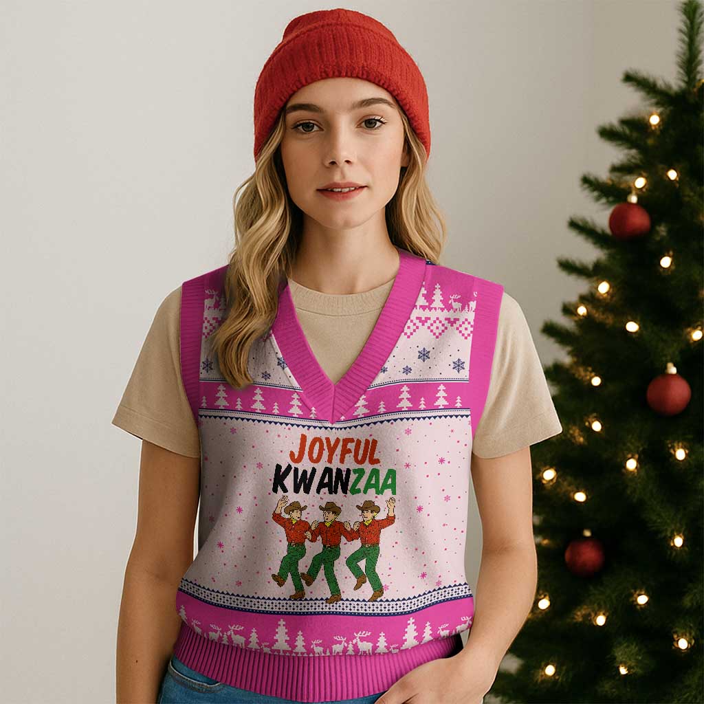 Joyful Kwanzaa Cowboy V-Neck Knit Sweater Vest Festival Of Lights African Heritage Gift - Print Your Wear