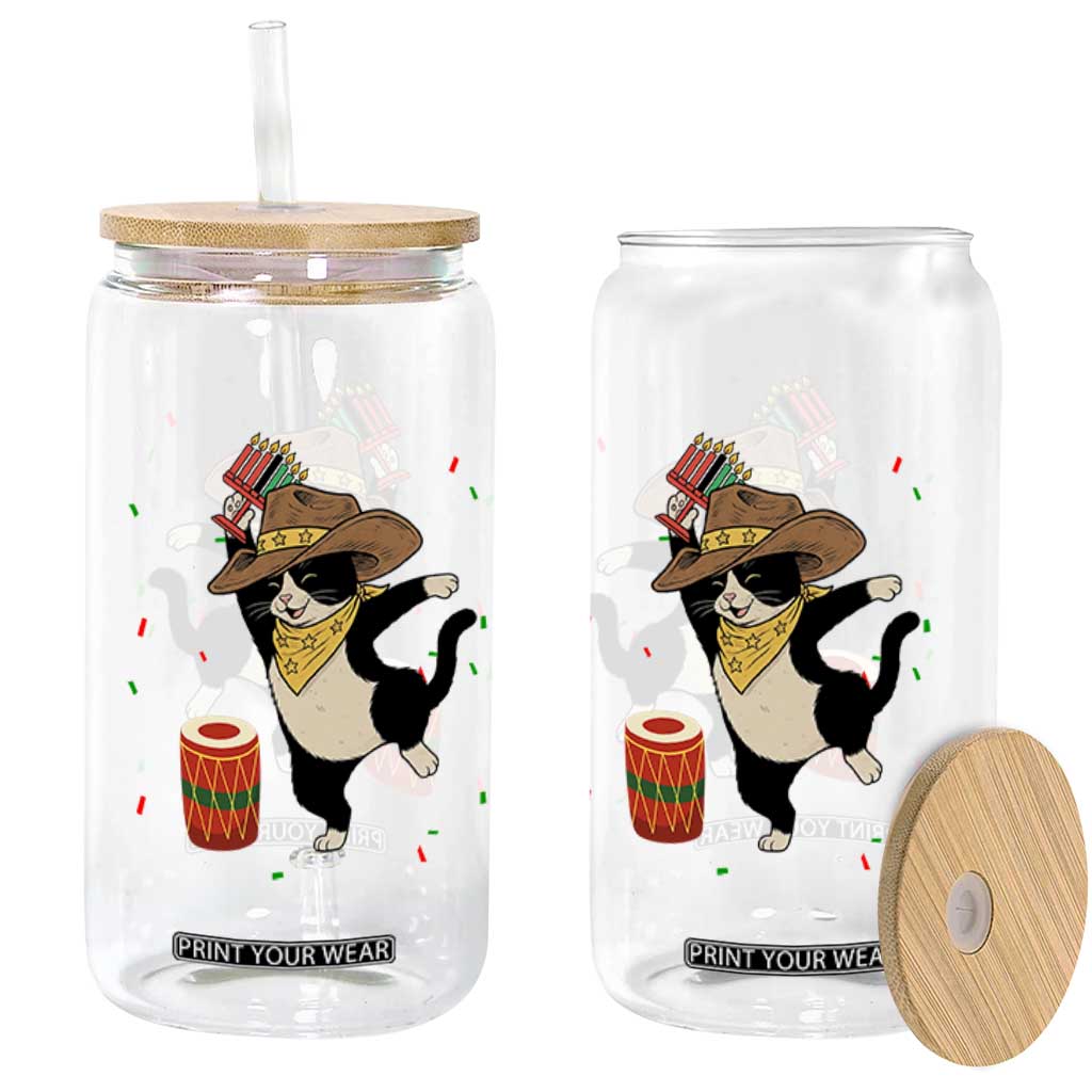 Funny Kwanzaa Cowcat Dance Glass Can Festival Of Lights African Heritage Gift - Print Your Wear