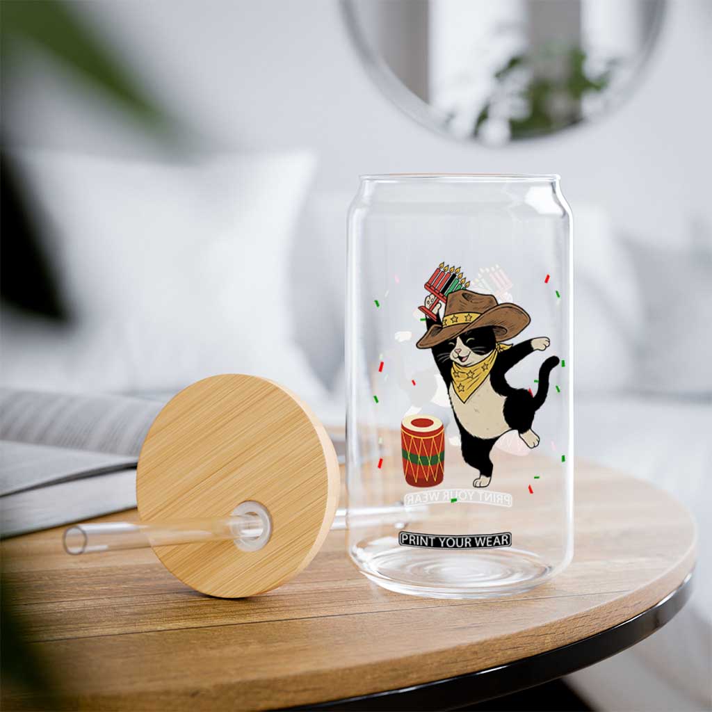 Funny Kwanzaa Cowcat Dance Glass Can Festival Of Lights African Heritage Gift - Print Your Wear