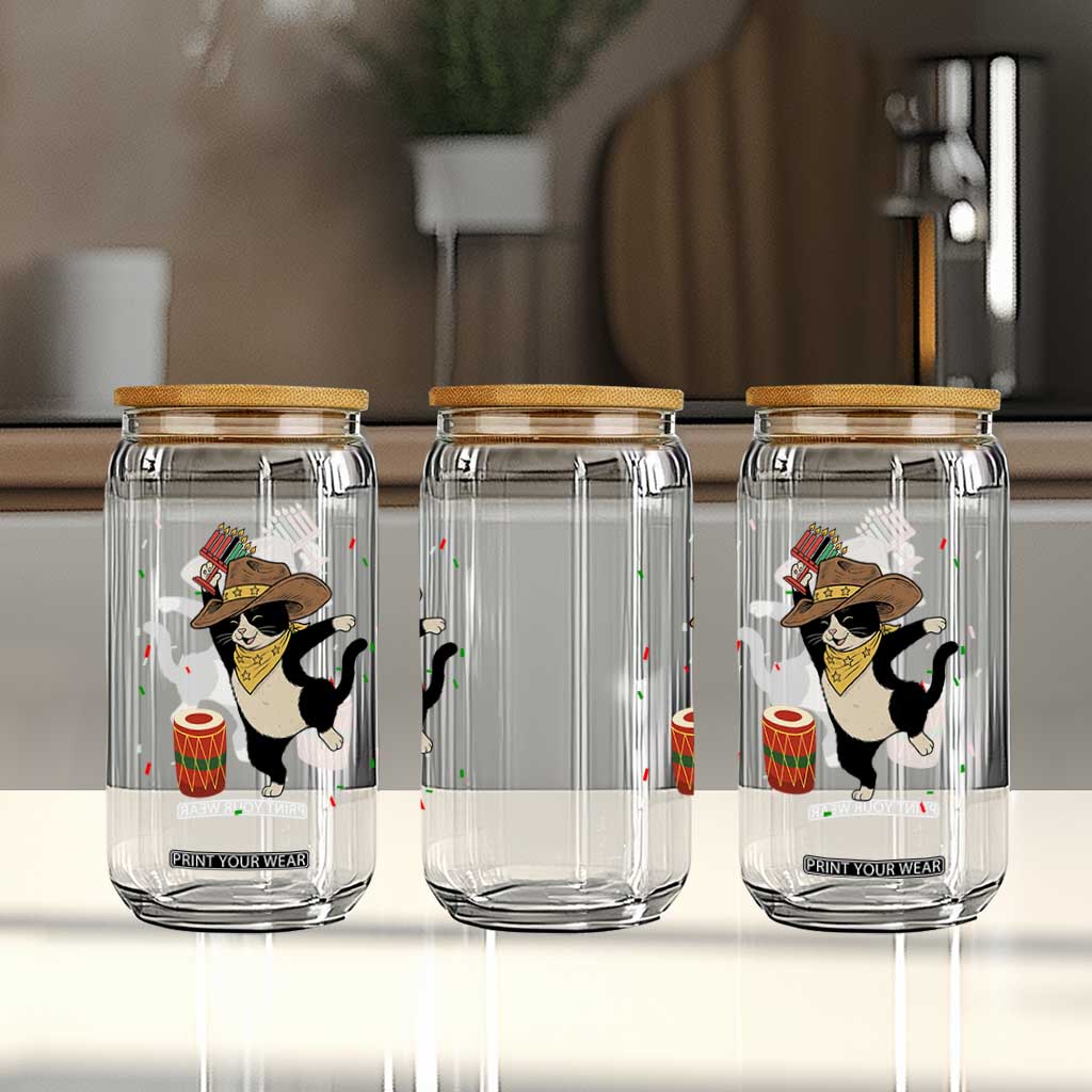 Funny Kwanzaa Cowcat Dance Glass Can Festival Of Lights African Heritage Gift - Print Your Wear