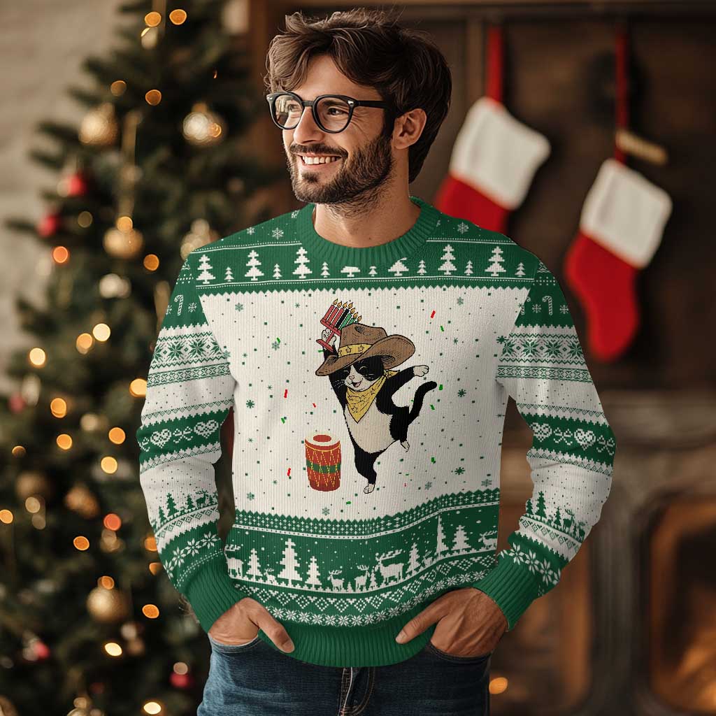 Funny Kwanzaa Cowcat Dance Ugly Christmas Sweater Festival Of Lights African Heritage Gift TS12 Beige Green Print Your Wear