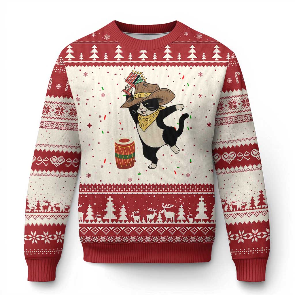 Funny Kwanzaa Cowcat Dance Ugly Christmas Sweater Festival Of Lights African Heritage Gift TS12 Beige Red Print Your Wear