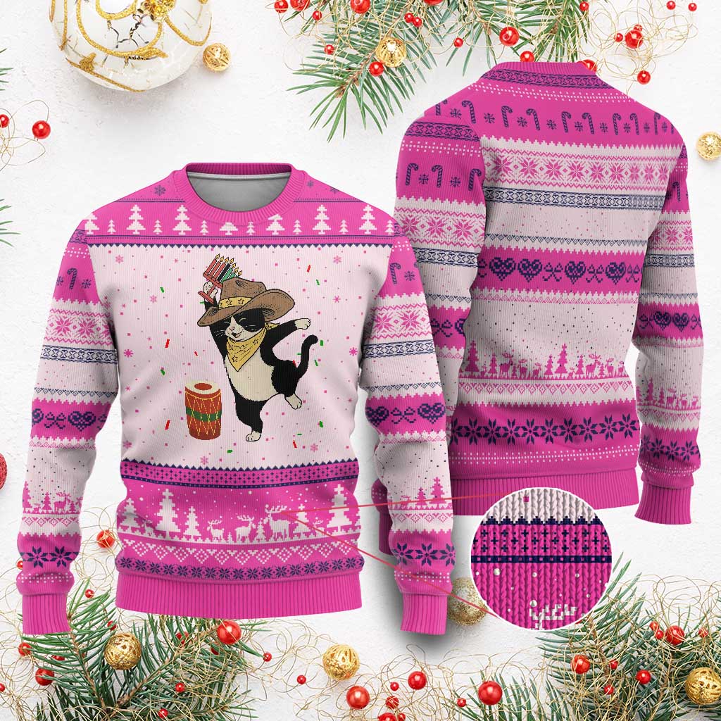 Funny Kwanzaa Cowcat Dance Ugly Christmas Sweater Festival Of Lights African Heritage Gift TS12 Hot Pink Print Your Wear