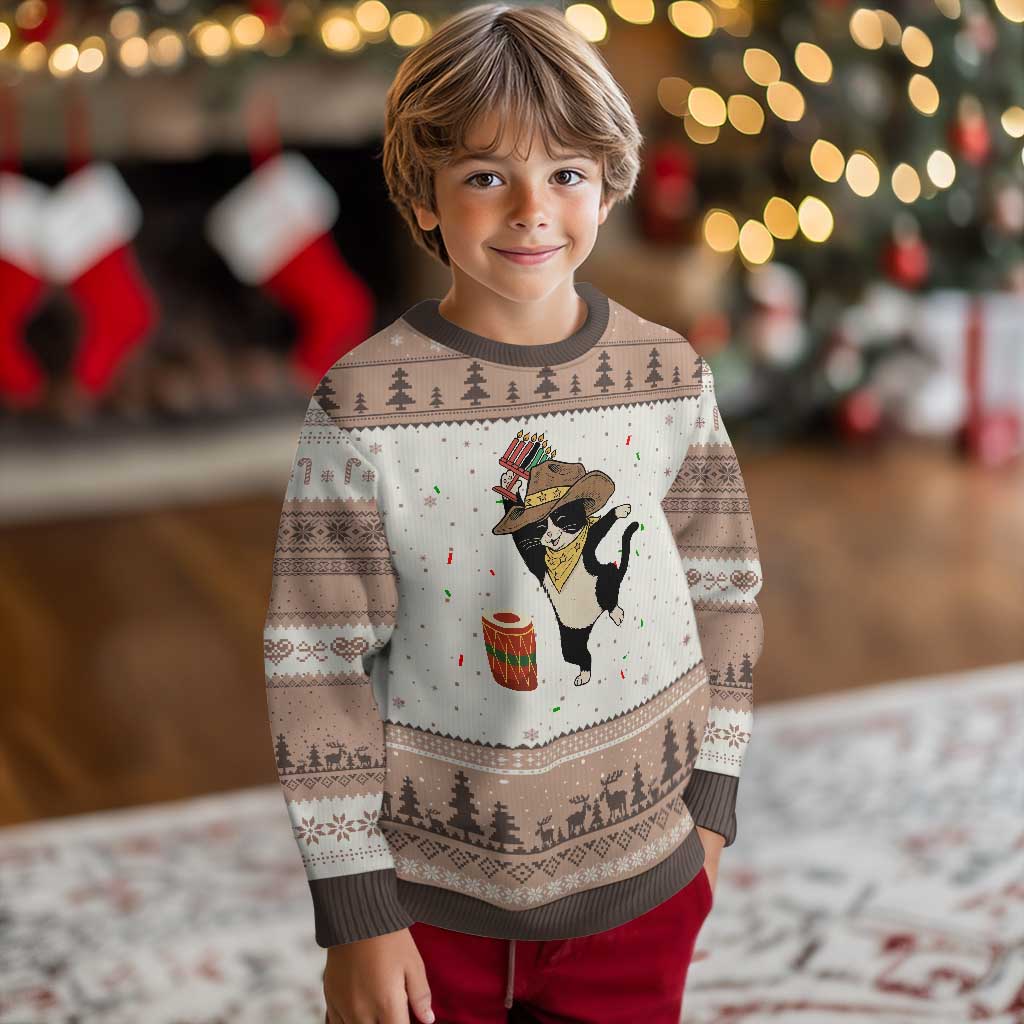 Funny Kwanzaa Cowcat Dance Ugly Christmas Sweater Festival Of Lights African Heritage Gift - Print Your Wear