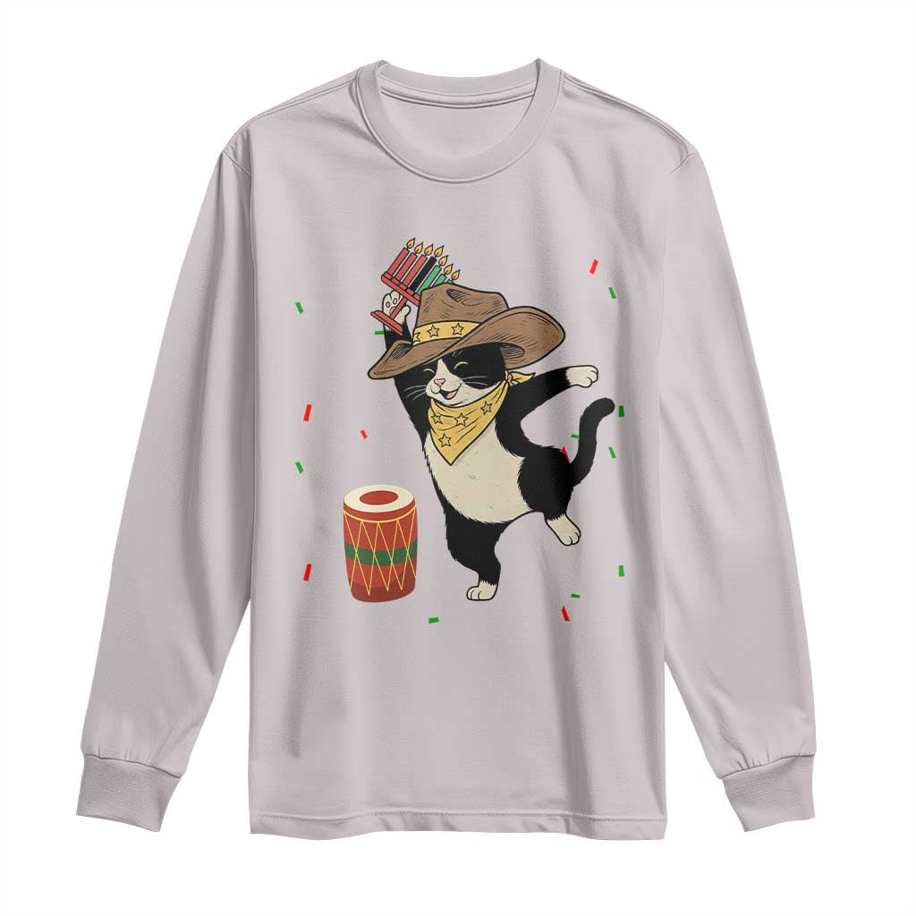 Funny Kwanzaa Cowcat Dance Long Sleeve Shirt Festival Of Lights African Heritage Gift TS12 Ice Gray Print Your Wear