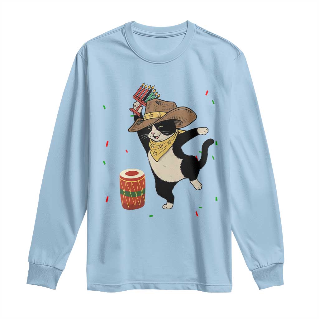 Funny Kwanzaa Cowcat Dance Long Sleeve Shirt Festival Of Lights African Heritage Gift TS12 Light Blue Print Your Wear