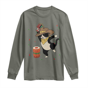 Funny Kwanzaa Cowcat Dance Long Sleeve Shirt Festival Of Lights African Heritage Gift TS12 Military Green Print Your Wear