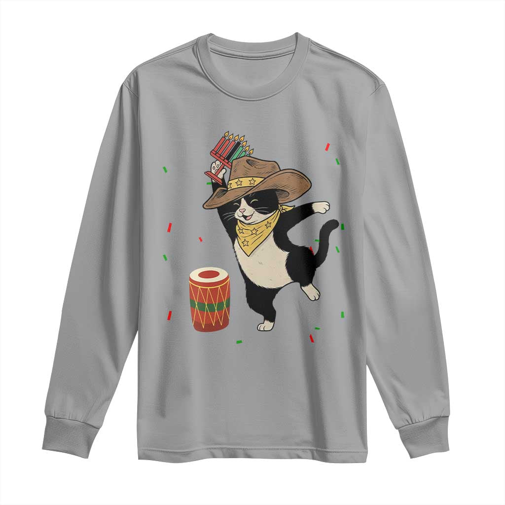 Funny Kwanzaa Cowcat Dance Long Sleeve Shirt Festival Of Lights African Heritage Gift - Print Your Wear