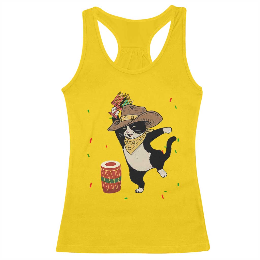 Funny Kwanzaa Cowcat Dance Racerback Tank Top Festival Of Lights African Heritage Gift - Print Your Wear