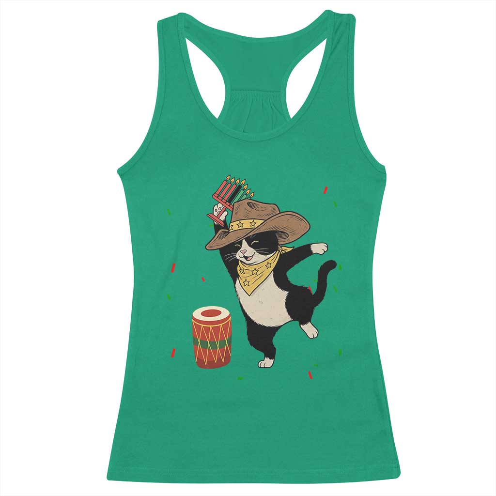 Funny Kwanzaa Cowcat Dance Racerback Tank Top Festival Of Lights African Heritage Gift - Print Your Wear