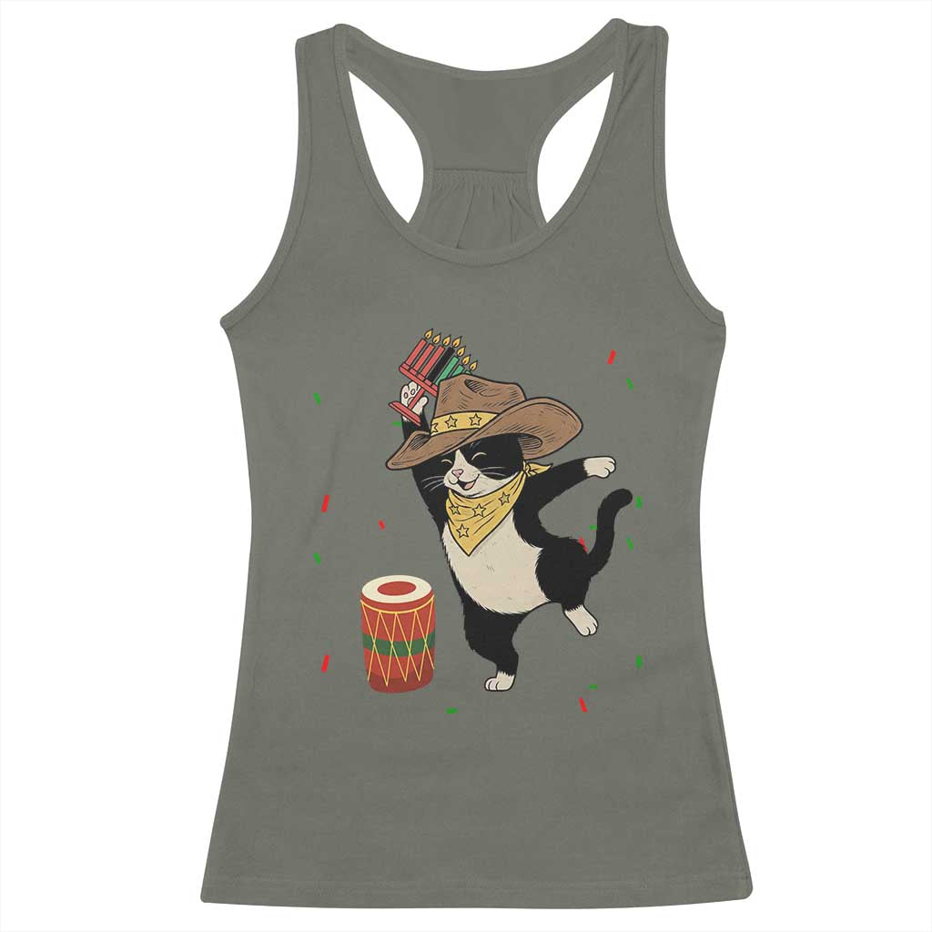 Funny Kwanzaa Cowcat Dance Racerback Tank Top Festival Of Lights African Heritage Gift TS12 Military Green Print Your Wear