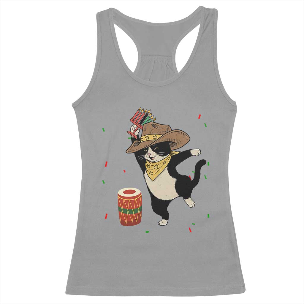 Funny Kwanzaa Cowcat Dance Racerback Tank Top Festival Of Lights African Heritage Gift TS12 Sport Gray Print Your Wear