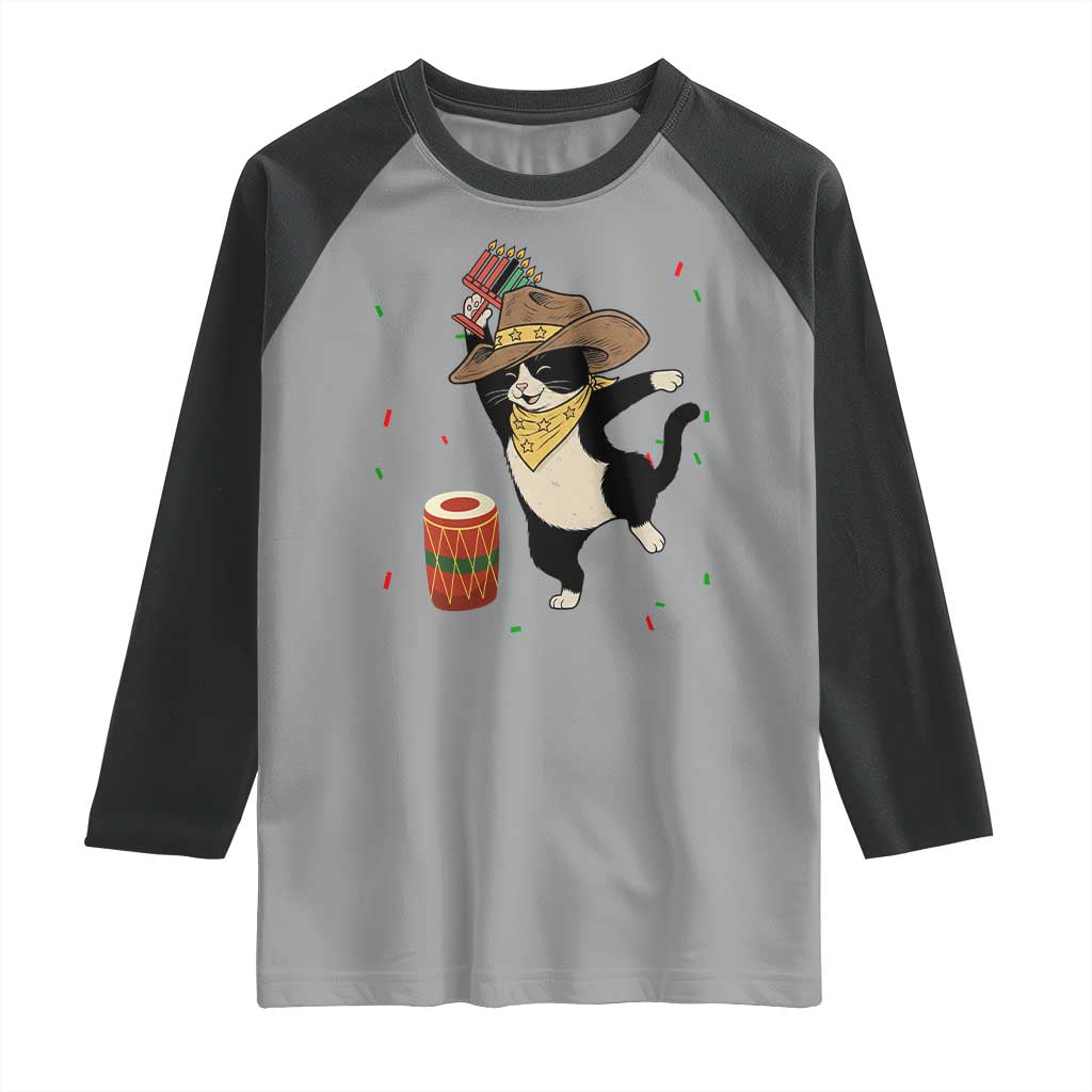 Funny Kwanzaa Cowcat Dance Raglan Shirt Festival Of Lights African Heritage Gift - Print Your Wear