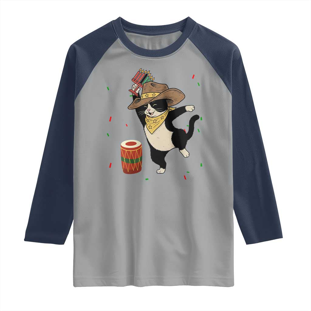 Funny Kwanzaa Cowcat Dance Raglan Shirt Festival Of Lights African Heritage Gift TS12 Sport Gray Navy Print Your Wear