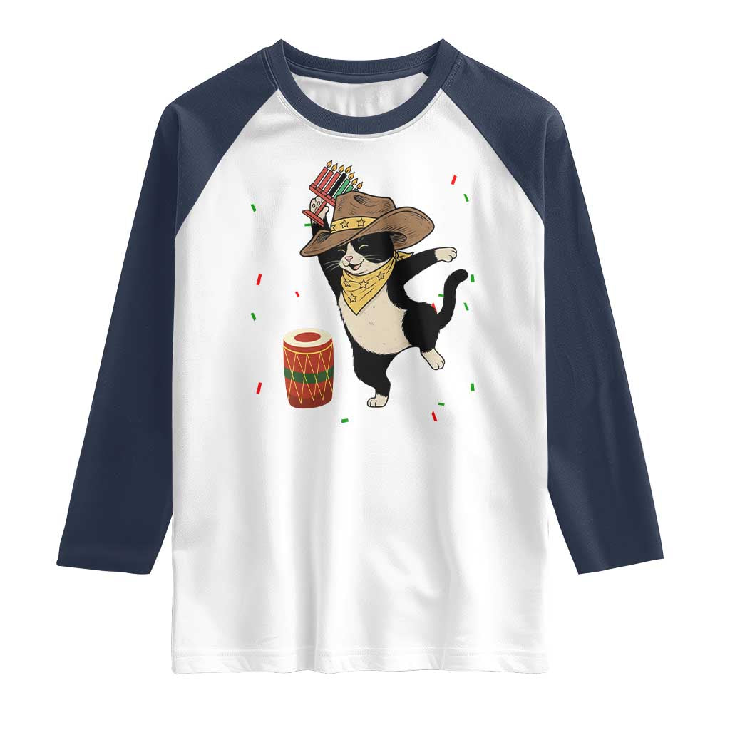 Funny Kwanzaa Cowcat Dance Raglan Shirt Festival Of Lights African Heritage Gift TS12 White Navy Print Your Wear