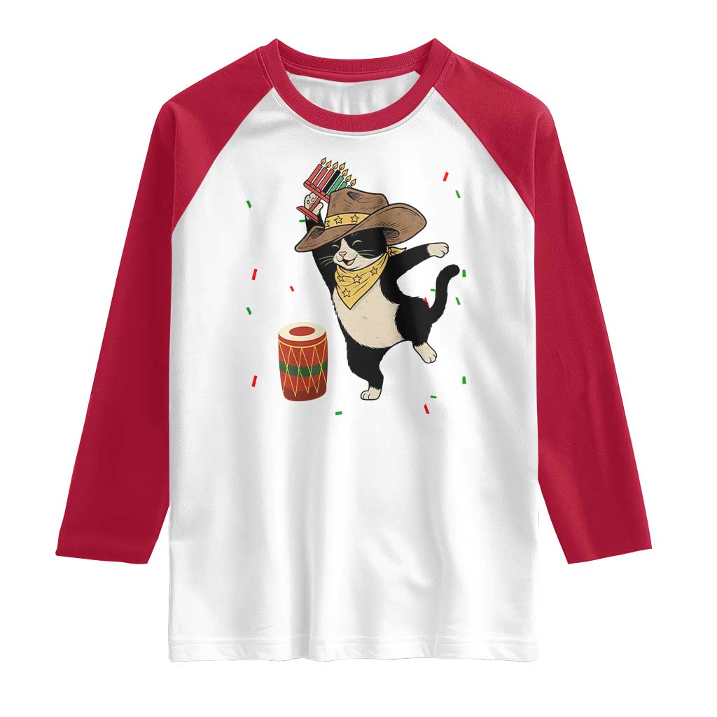 Funny Kwanzaa Cowcat Dance Raglan Shirt Festival Of Lights African Heritage Gift TS12 White Red Print Your Wear