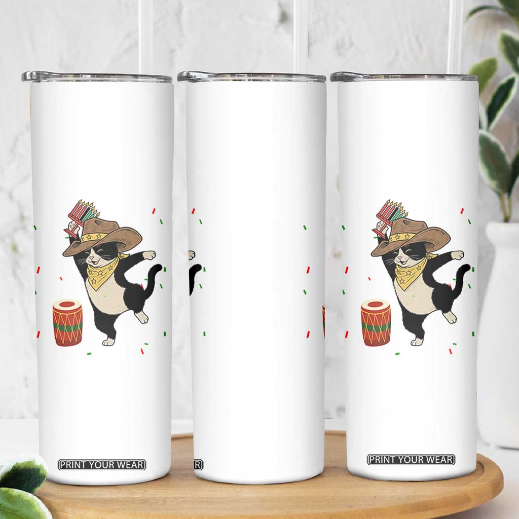Funny Kwanzaa Cowcat Dance Skinny Tumbler Festival Of Lights African Heritage Gift - Print Your Wear