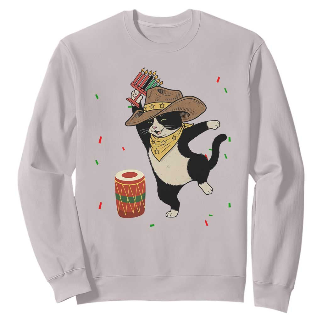 Funny Kwanzaa Cowcat Dance Sweatshirt Festival Of Lights African Heritage Gift TS12 Ice Gray Print Your Wear