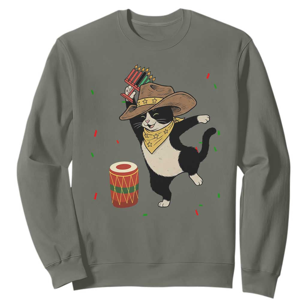 Funny Kwanzaa Cowcat Dance Sweatshirt Festival Of Lights African Heritage Gift TS12 Military Green Print Your Wear
