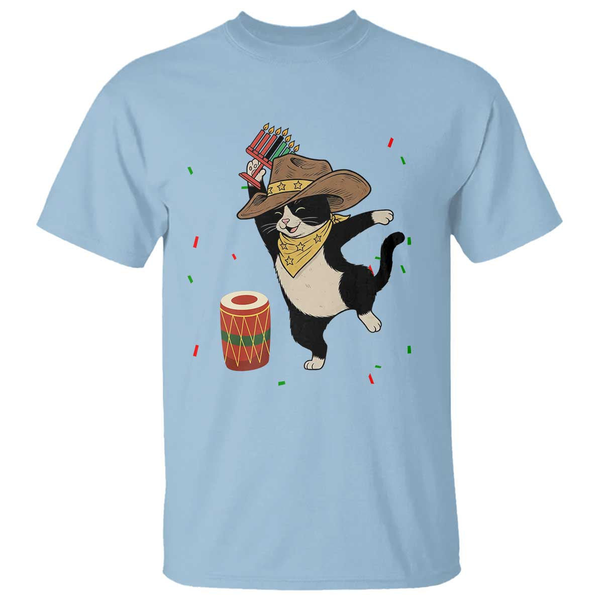 Funny Kwanzaa Cowcat Dance T Shirt Festival Of Lights African Heritage Gift TS12 Light Blue Print Your Wear