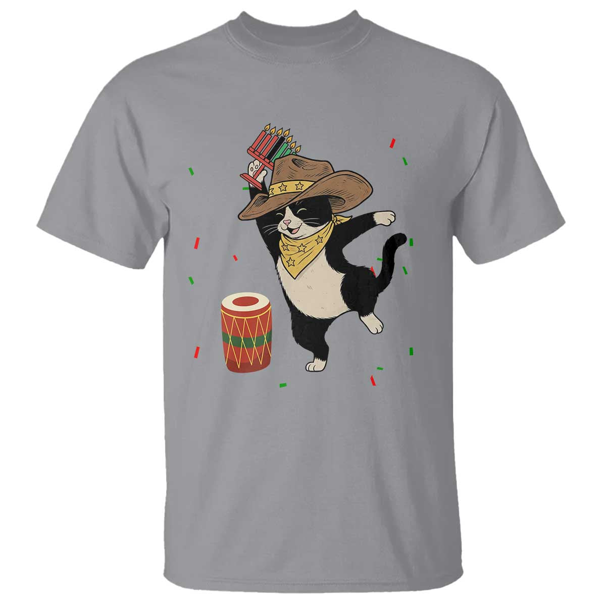 Funny Kwanzaa Cowcat Dance T Shirt Festival Of Lights African Heritage Gift TS12 Sport Gray Print Your Wear
