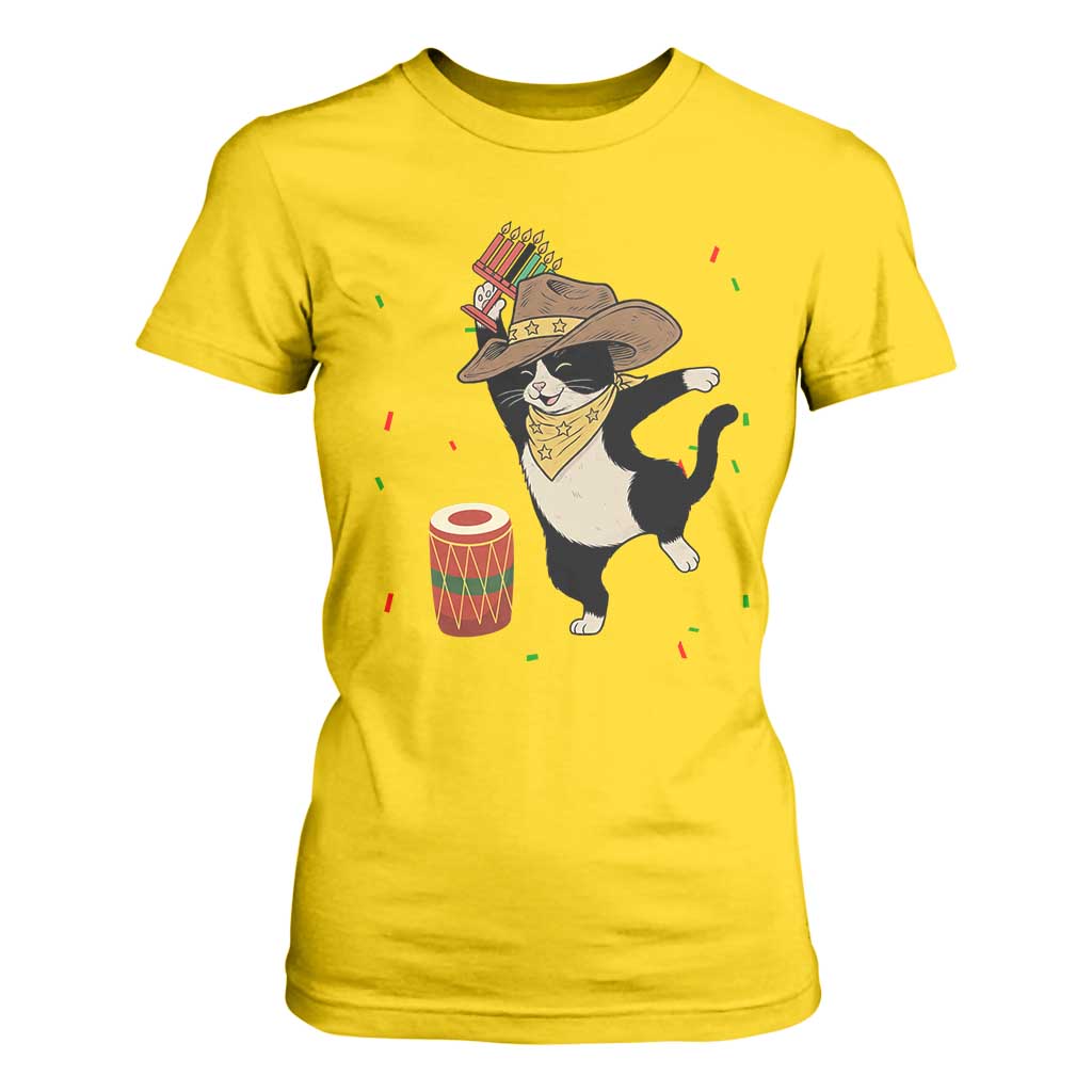 Funny Kwanzaa Cowcat Dance T Shirt For Women Festival Of Lights African Heritage Gift - Print Your Wear