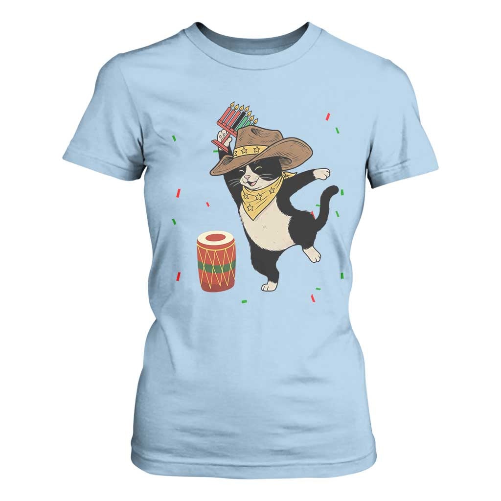 Funny Kwanzaa Cowcat Dance T Shirt For Women Festival Of Lights African Heritage Gift TS12 Light Blue Print Your Wear
