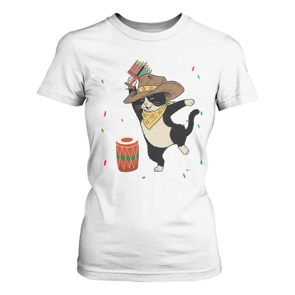 Funny Kwanzaa Cowcat Dance T Shirt For Women Festival Of Lights African Heritage Gift TS12 White Print Your Wear