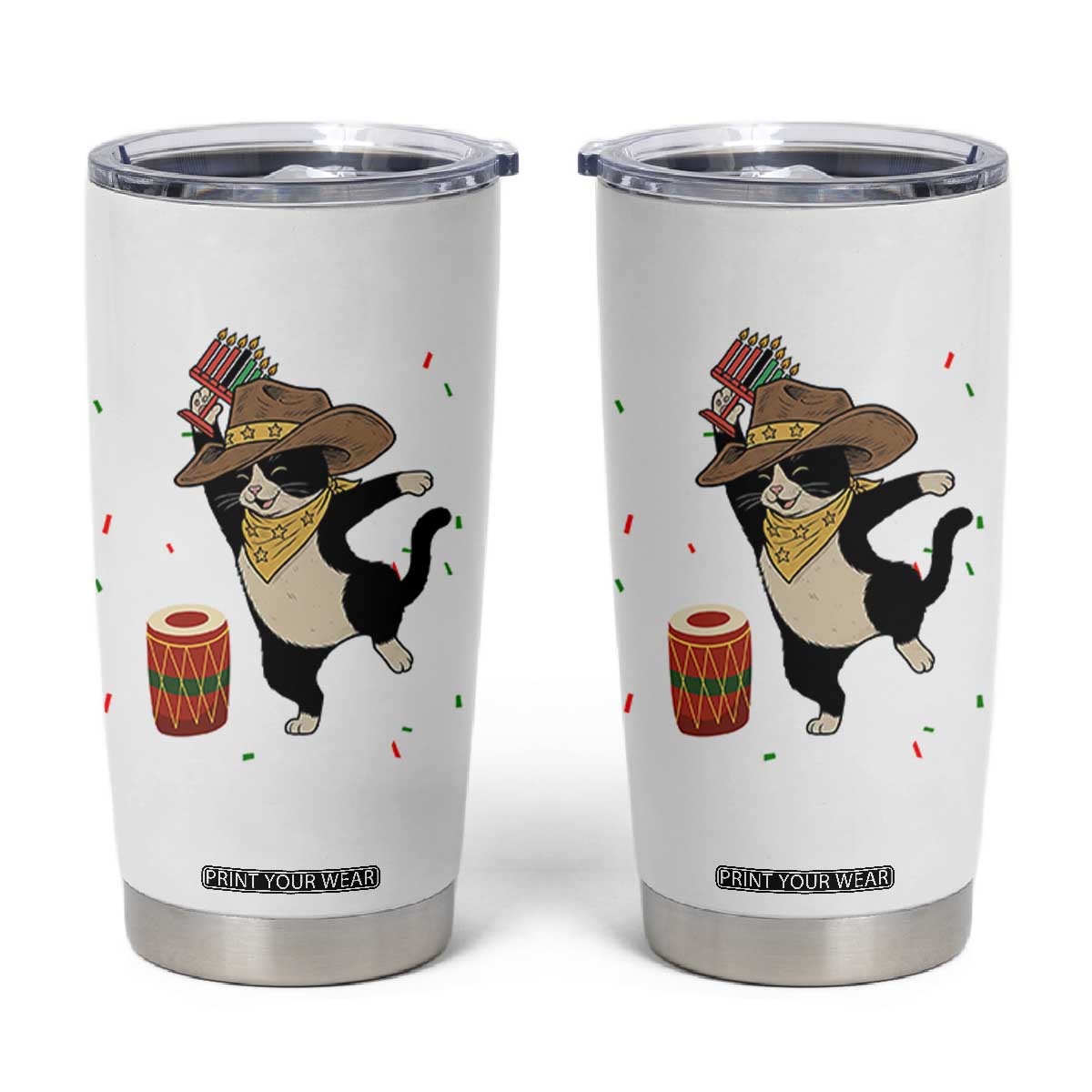 Funny Kwanzaa Cowcat Dance Tumbler Cup Festival Of Lights African Heritage Gift TS12 White Print Your Wear