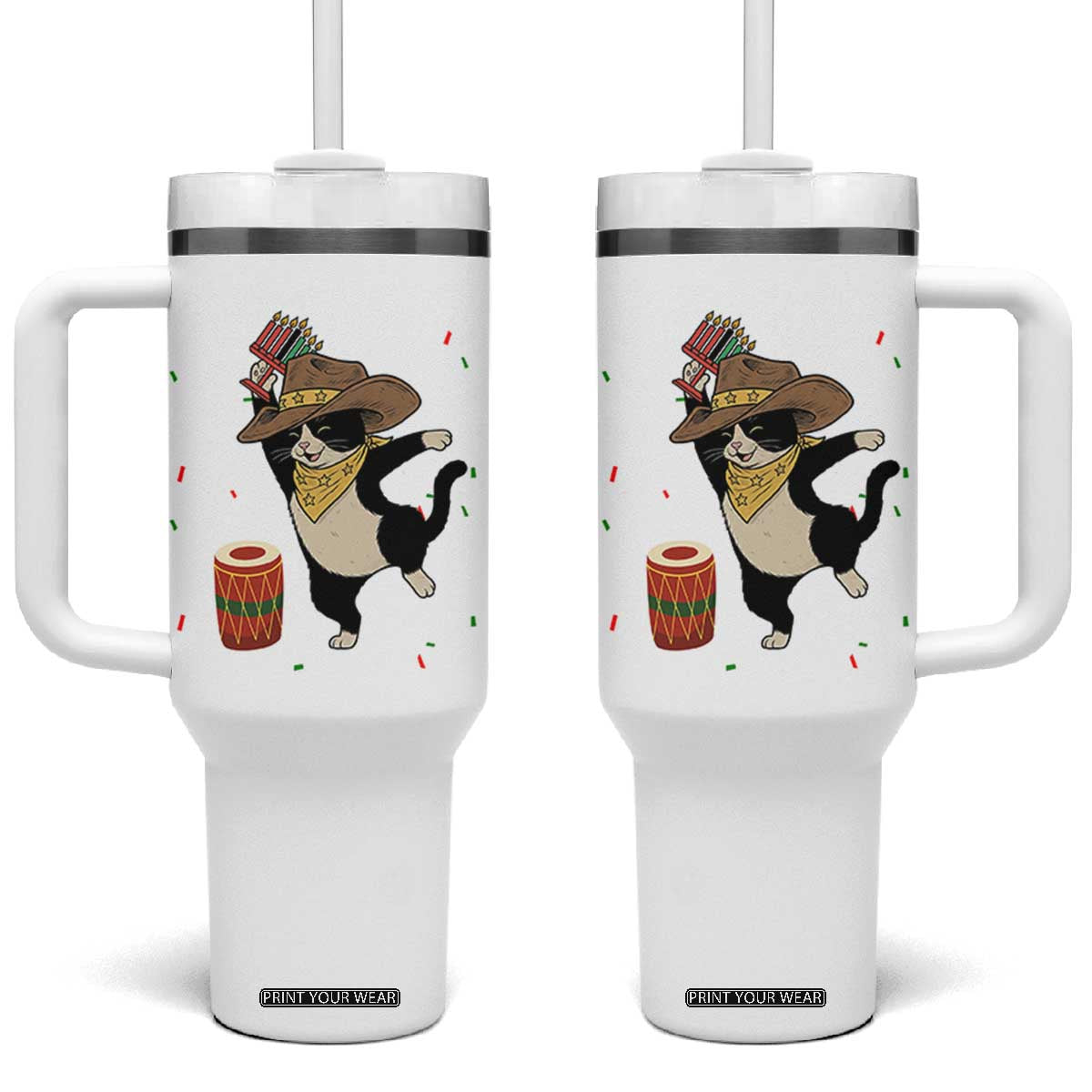 Funny Kwanzaa Cowcat Dance Tumbler With Handle Festival Of Lights African Heritage Gift - Print Your Wear
