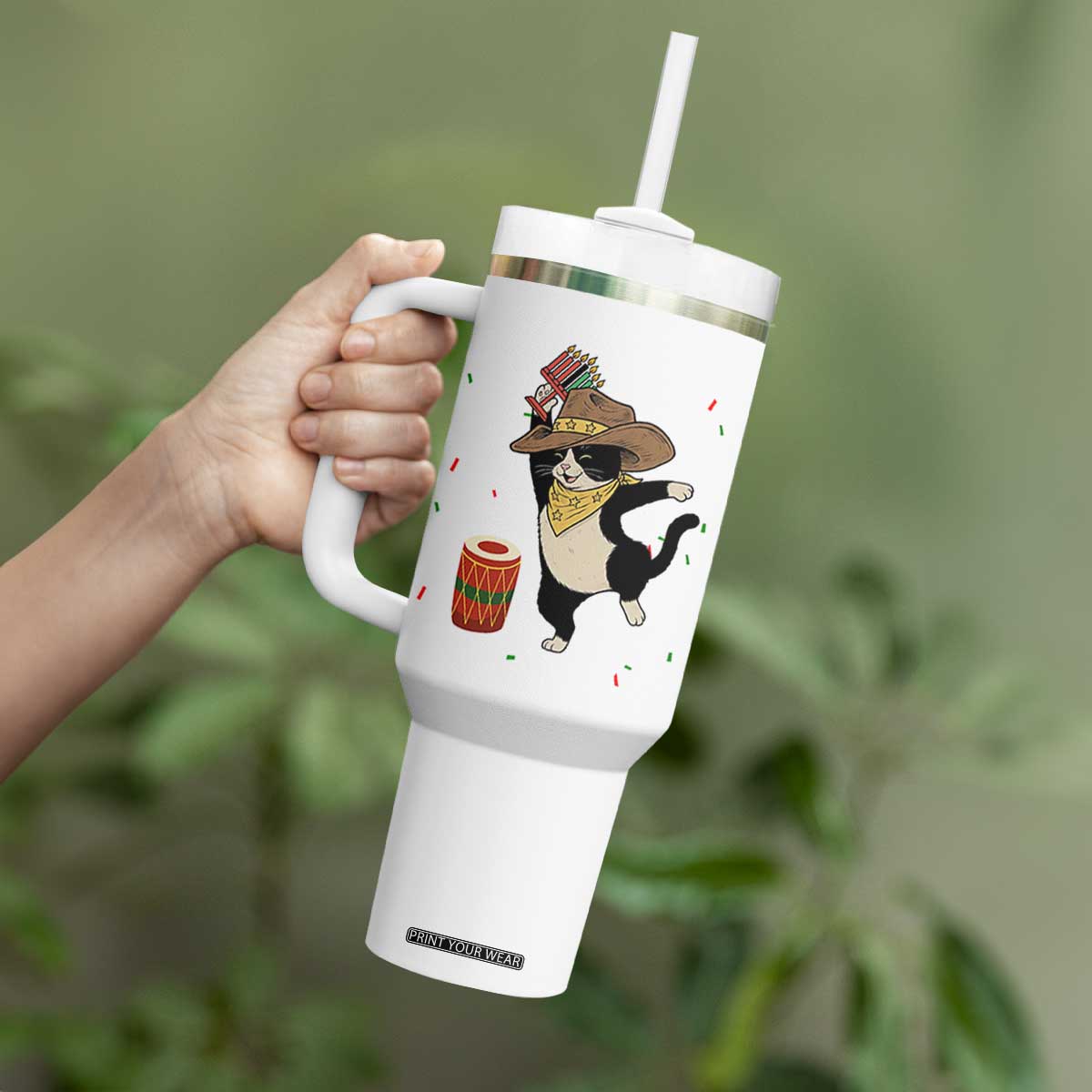 Funny Kwanzaa Cowcat Dance Tumbler With Handle Festival Of Lights African Heritage Gift TS12 Print Your Wear