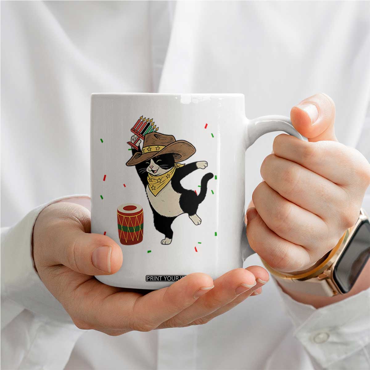 Funny Kwanzaa Cowcat Dance Coffee Mug Festival Of Lights African Heritage Gift - Print Your Wear