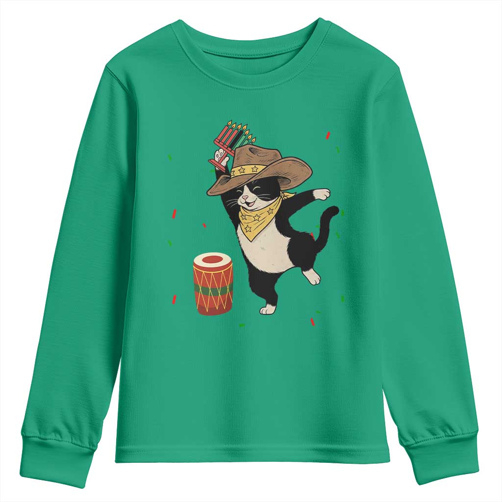 Funny Kwanzaa Cowcat Dance Youth Sweatshirt Festival Of Lights African Heritage Gift - Print Your Wear