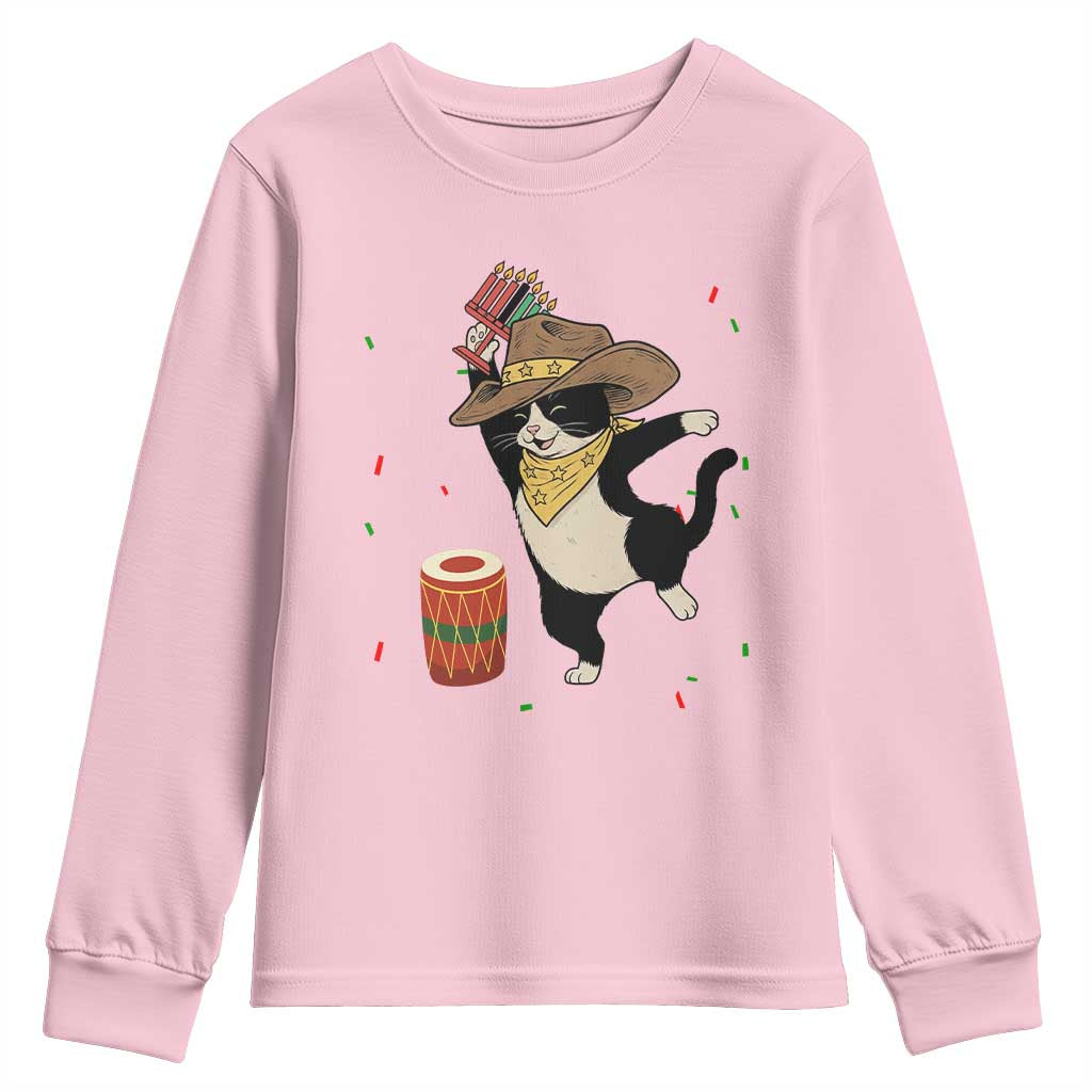 Funny Kwanzaa Cowcat Dance Youth Sweatshirt Festival Of Lights African Heritage Gift - Print Your Wear