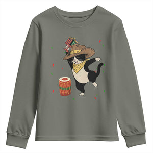 Funny Kwanzaa Cowcat Dance Youth Sweatshirt Festival Of Lights African Heritage Gift TS12 Military Green Print Your Wear