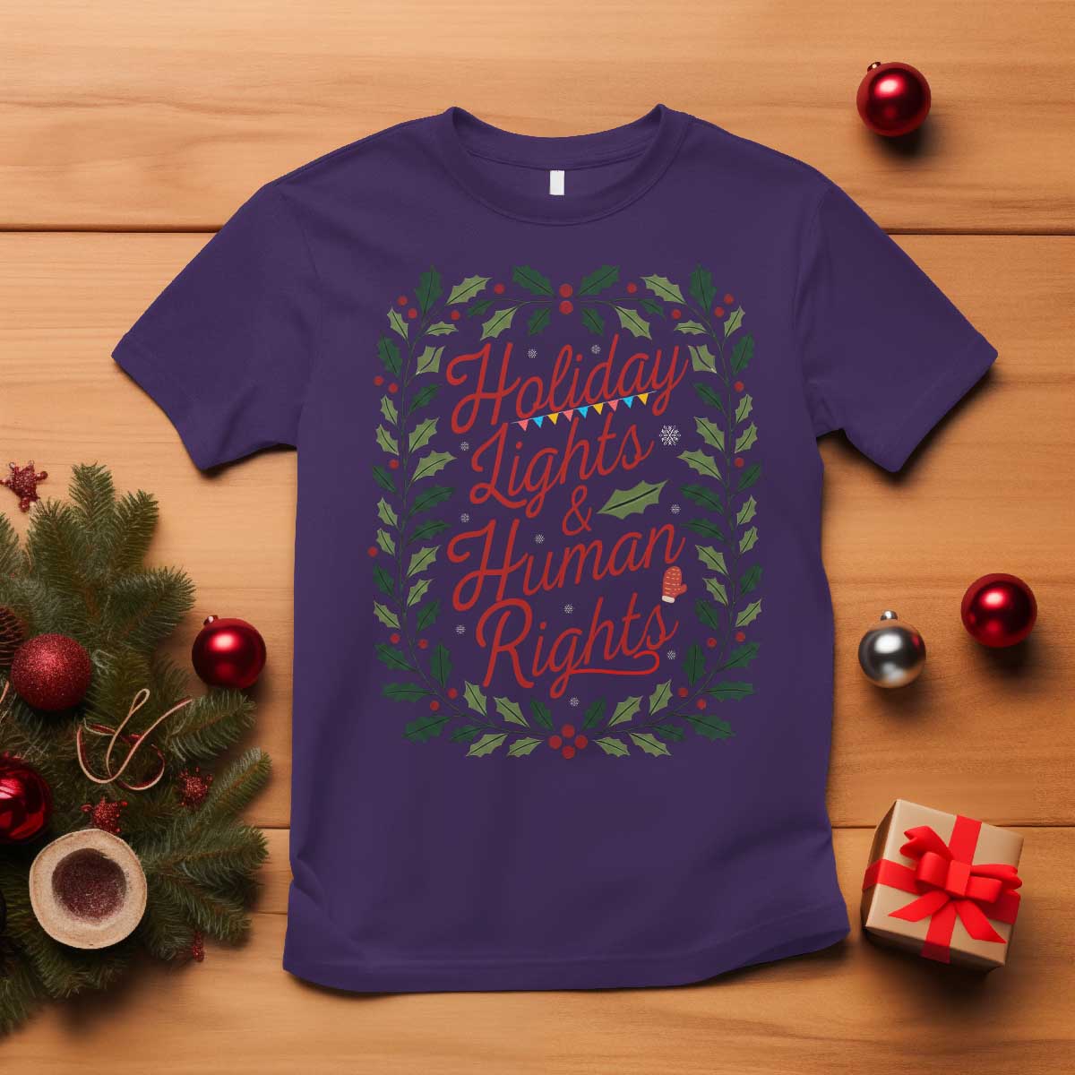 Holiday Lights And Human Rights T Shirt Christmas Activists Freedom Gift TS12 Purple Print Your Wear