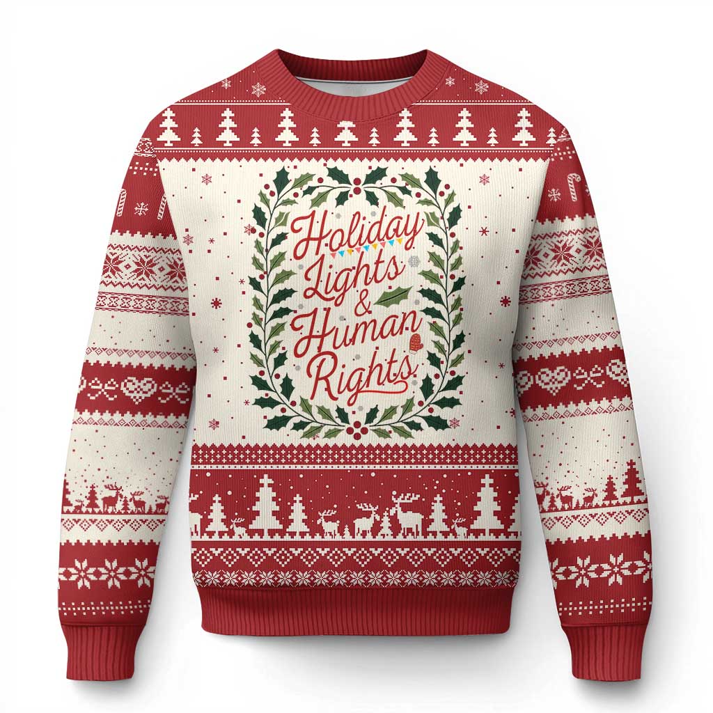 Holiday Lights And Human Rights Ugly Christmas Sweater Christmas Activists Freedom Gift TS12 Beige Red Print Your Wear