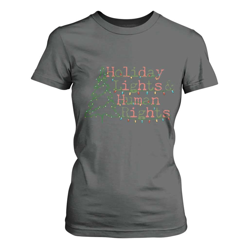 Xmas Holiday Lights And Human Rights T Shirt For Women Equality Supporter Gift TS12 Dark Heather Print Your Wear