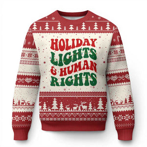 Holiday Lights And Human Rights Ugly Christmas Sweater Supporter Gift For Civil Rights TS12 Beige Red Print Your Wear