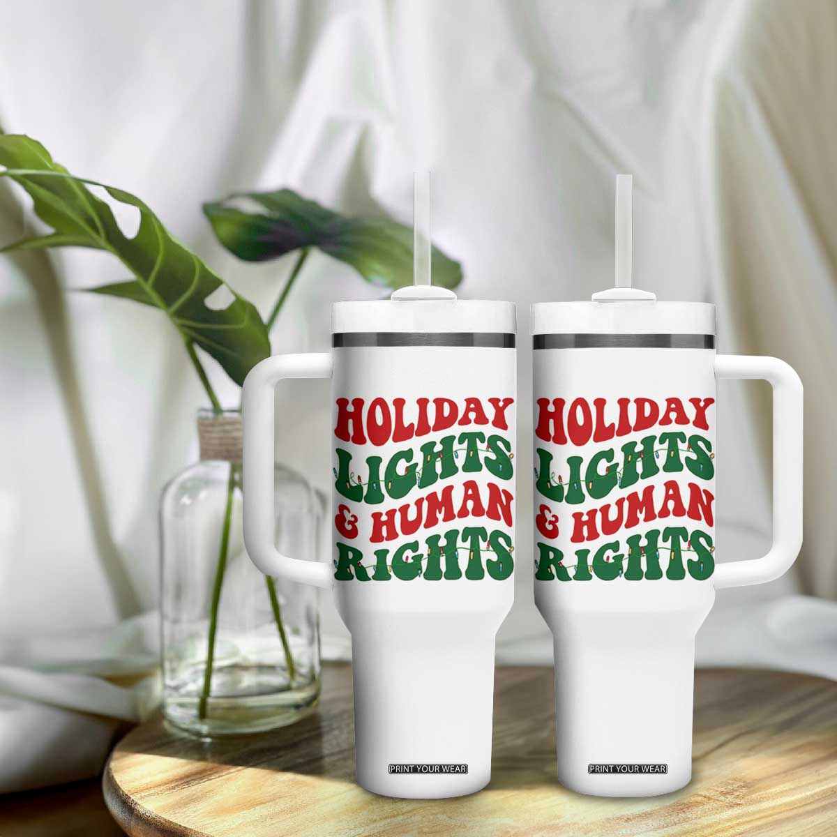 Holiday Lights And Human Rights Tumbler With Handle Supporter Gift For Civil Rights TS12 Print Your Wear