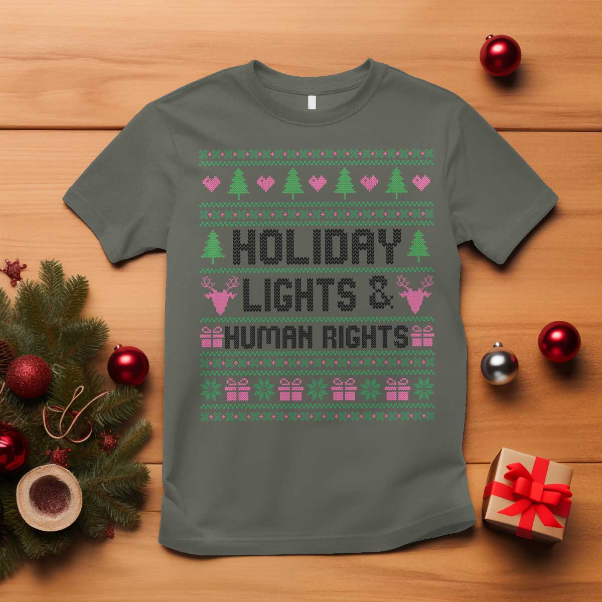 Christmas Lights For Human Rights T Shirt Equality Supporter Gift TS12 Military Green Print Your Wear